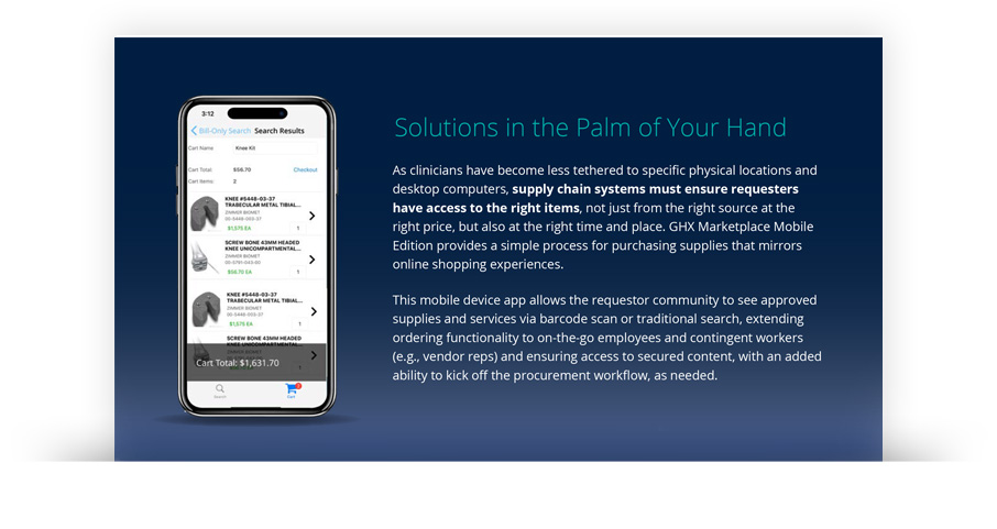 Image for GHX Marketplace Mobile Edition: Solutions in the Palm of Your Hand